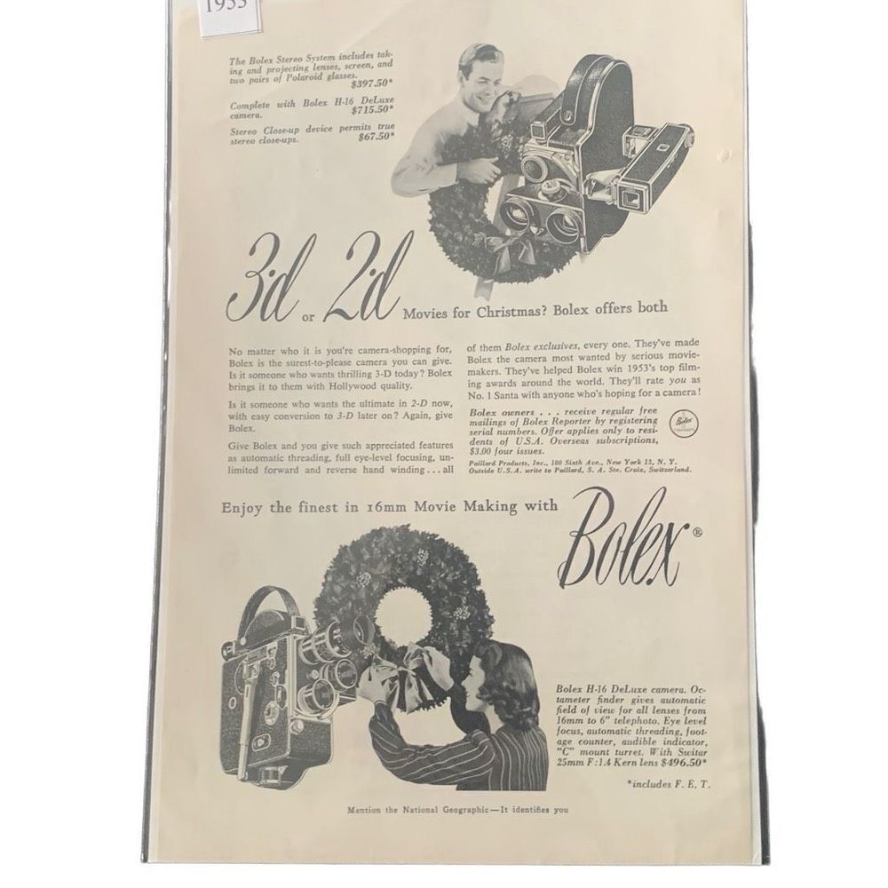 Vintage 1953 Bolex Enjoy The Finest In 16mm Movie Making Ad Advertisement